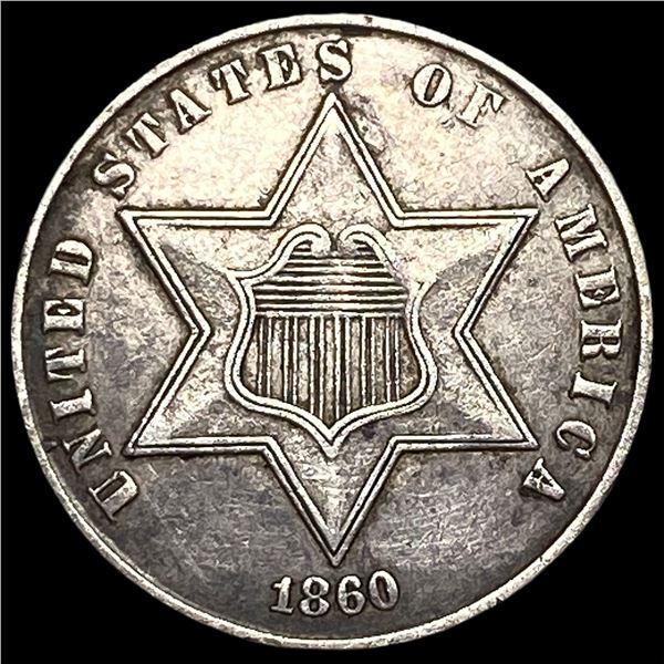 1860 Silver Three-Cent Piece CLOSELY  UNCIRCULATED