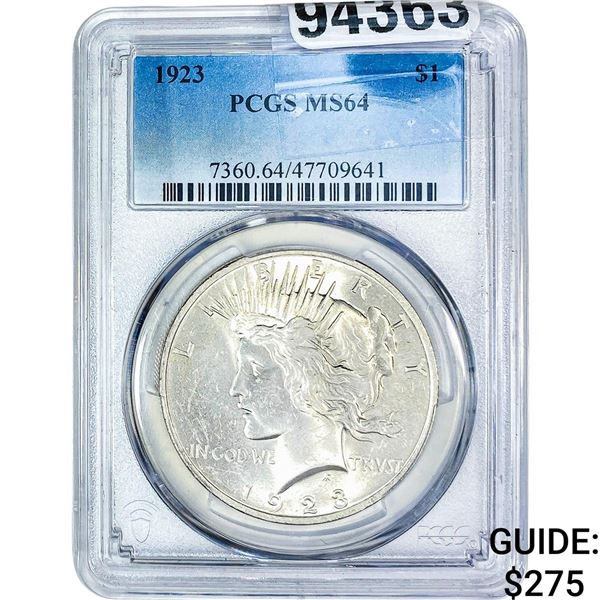 1923 Silver Peace Dollar PCGS MS64