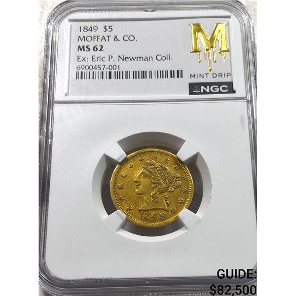 1849 Gold $5 Half Eagle Moffat & Co. NGC MS62