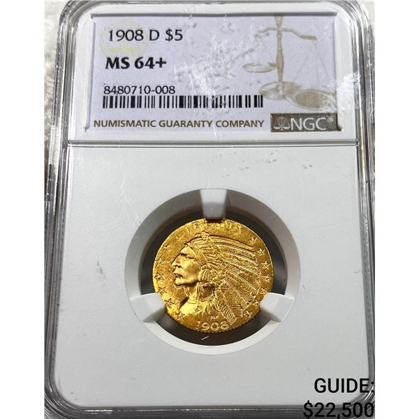 1908-D Gold $5 Half Eagle NGC MS64+
