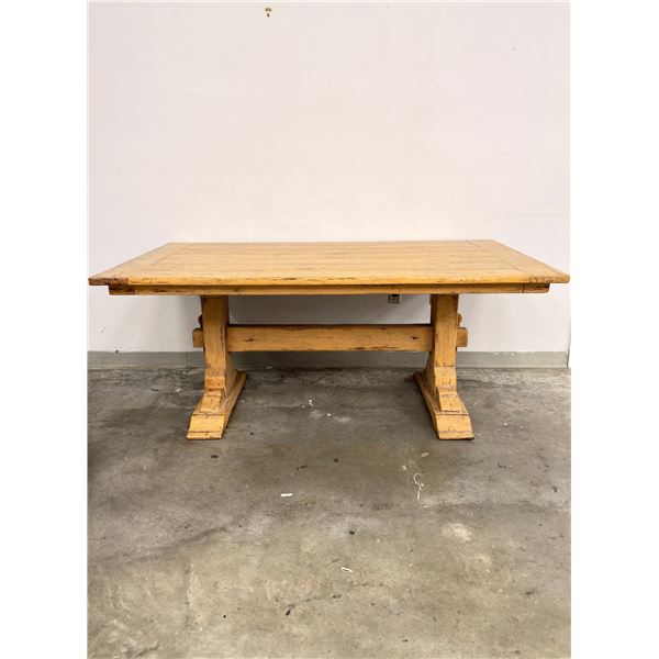 Bausman and Company Inc. Large Oak Wood Trestle Dining Table