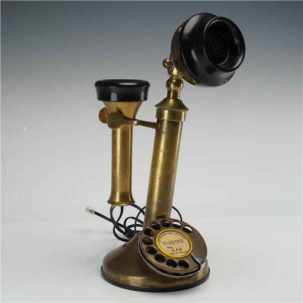 GEC England Vintage Heavy Brass Candlestick Telephone with Modern Wiring