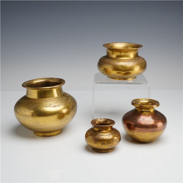 4pc Indian Brass and Copper Miniature Ritual Vessels