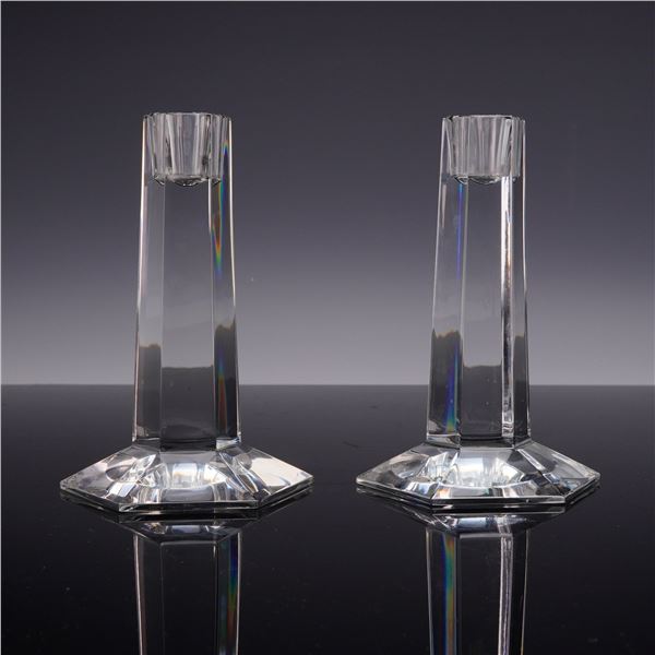 A Pair of Tiffany & Co. Frank Lloyd Wright Collection Lead Crystal Candlesticks