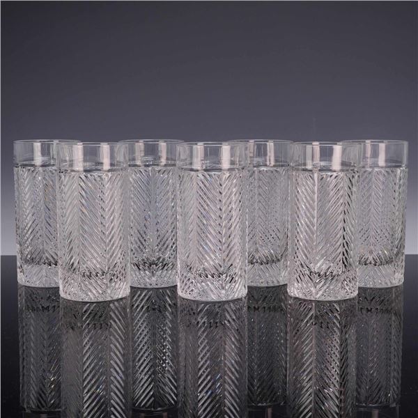 A Set of Seven Ralph Lauren Herringbone Crystal Highball Glasses