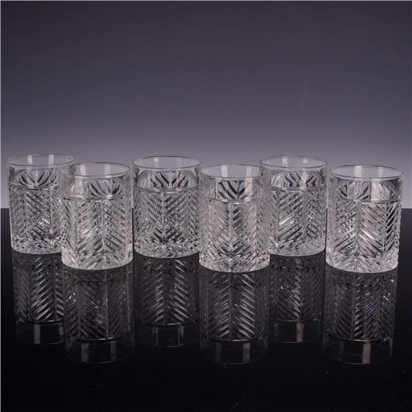 A Set of Six Ralph Lauren Herringbone Crystal Double Old-Fashioned Glasses