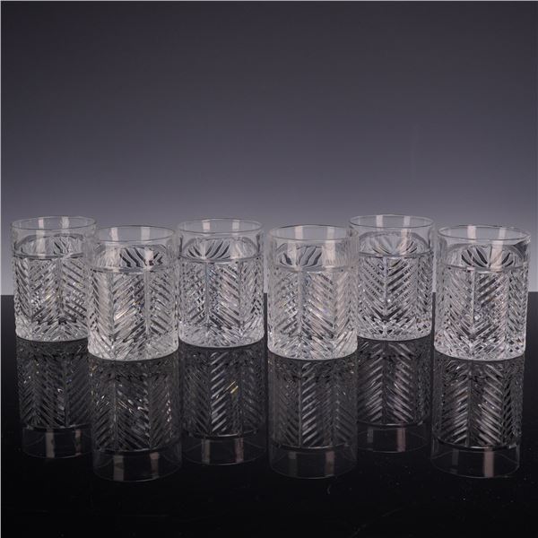 Set of Six Ralph Lauren Crystal Herringbone Old Fashioned Glasses