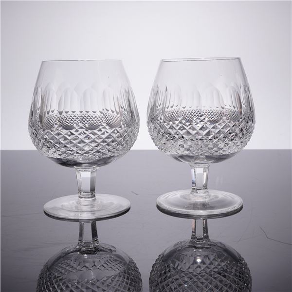 2pc Waterford Colleen Pattern Short Stem Crystal Brandy Snifters and Wine Glasses