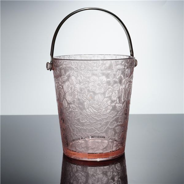 Cambridge Glass Pink Apple Blossom Ice Bucket with Metal Handle