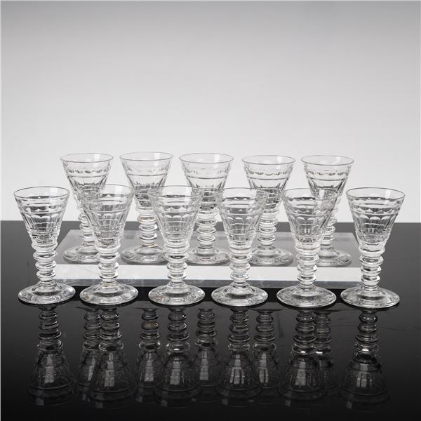 Set of Eleven Block Cut Crystal Sherry Glasses in the Regency Style