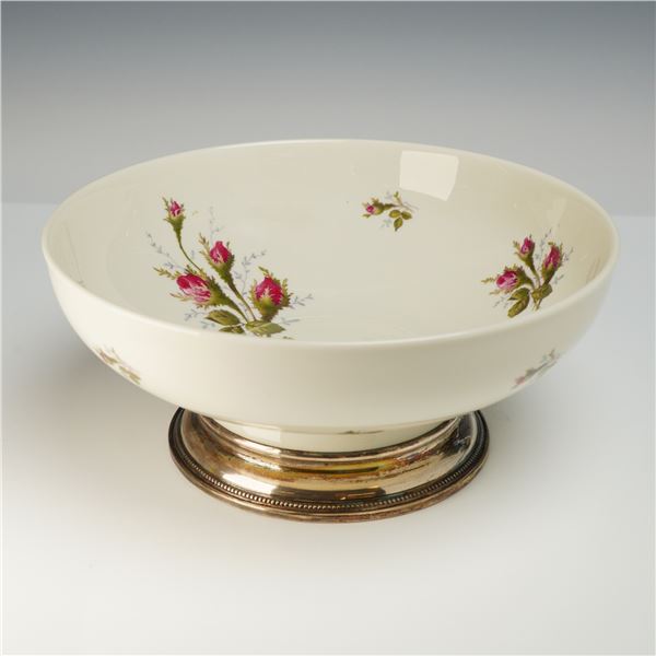 Rosenthal Aida Moss Rose Porcelain Footed Bowl with Sterling Silver Base