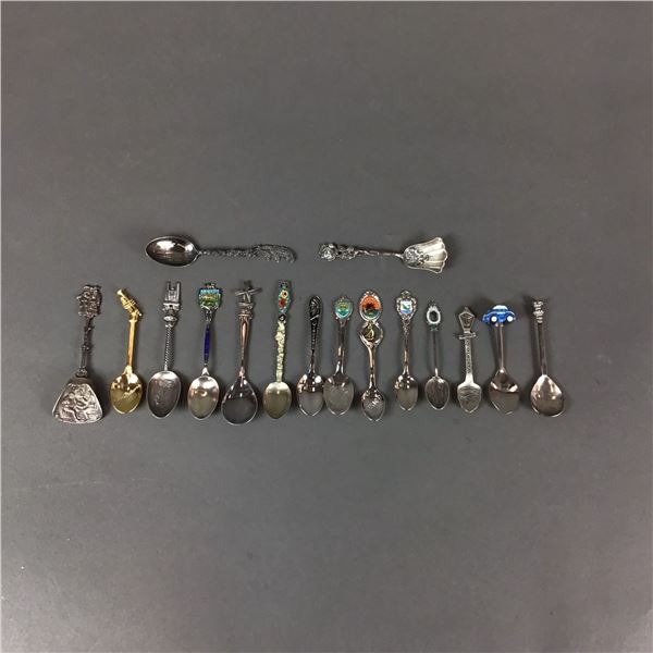 16pc Collection Sterling Silver and Silverplated Souvenir Spoons