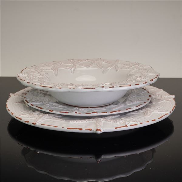 Mud Pie Starfish Three-Piece Dinner Plate, Dessert Plate, and Soup Bowl Set