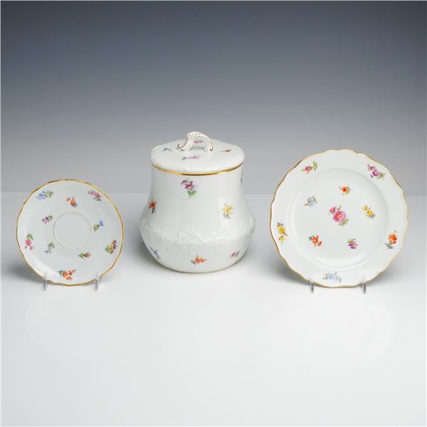 3pc Meissen Scattered Flowers Pattern Porcelain Dishes