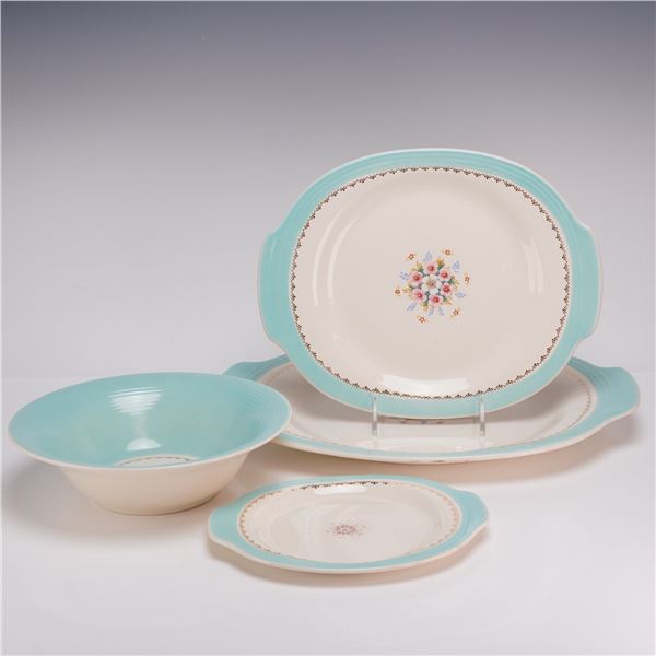 4pc American Limoges Mist Cotillion Blue Pattern Ceramic Service Pieces