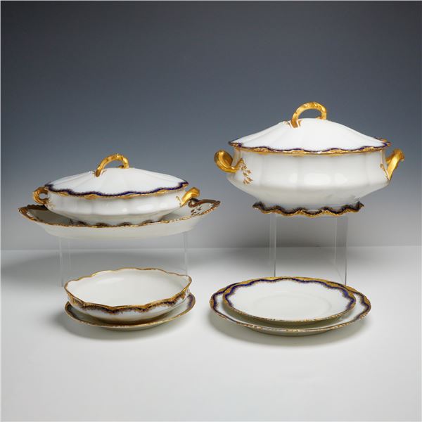 7pc Theodore Haviland Limoges Cobalt and Gilt Porcelain Tableware