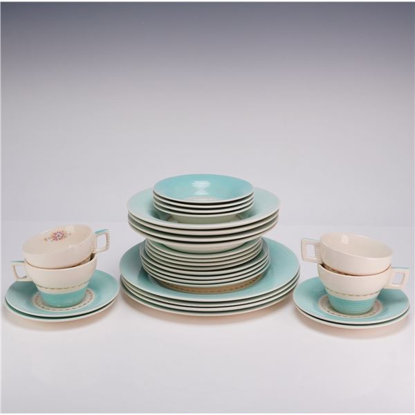 28pc Limoges China Company Mist Cotillion Blue Pattern Empress Shape Dinnerware Set for 4