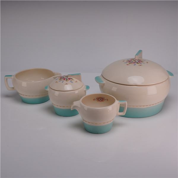 4pc Mid-Century Limoges-American Ceramic Serving Pieces, Empress Mist Cotillion Blue Pattern