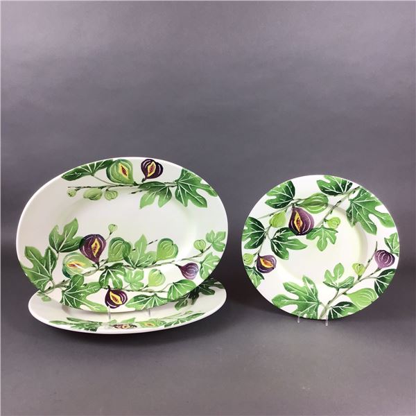 3pc Neiman Marcus Italian Ceramic Fig Pattern Platters and Plate