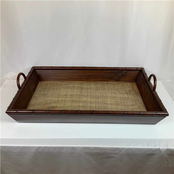 British Colonial Style Faux Bamboo and Grasscloth Wooden Serving Tray