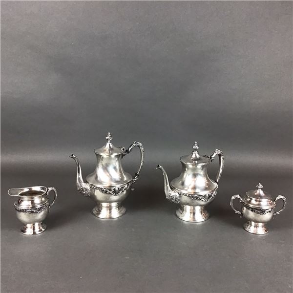Four Piece Sheridan Silverplate on Copper Coffee and Tea Service