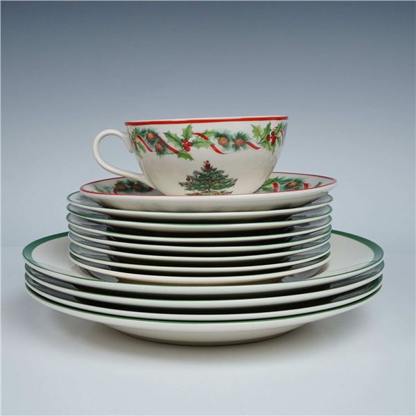 13pc Spode Christmas Tree Dinner and Salad Set with Cup and Saucer