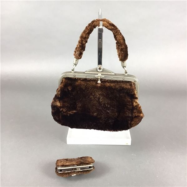 Victorian Beaver Fur Purse with Matching Coin Bag
