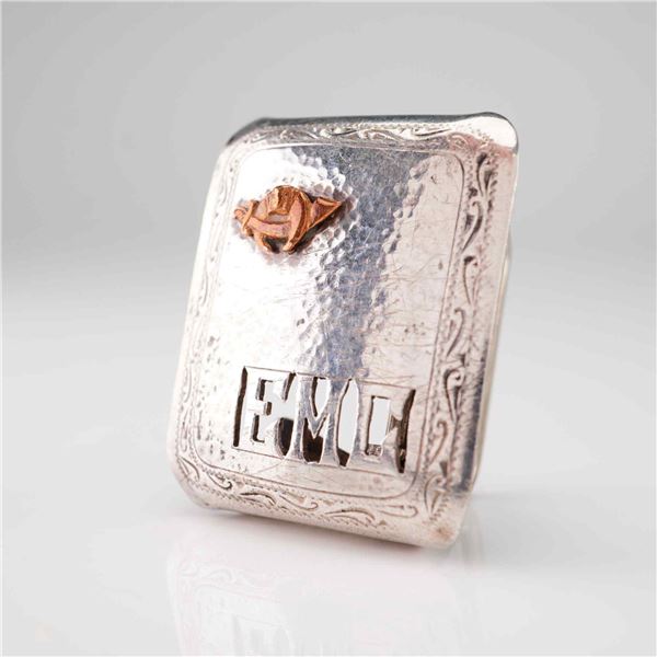 Sterling Silver Shriners Fraternal Box Belt Buckle with Pierced Initials
