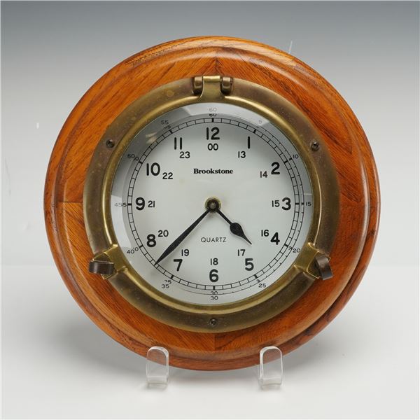Brookstone Brass and Wood Maritime Port Hole Quartz Wall Clock