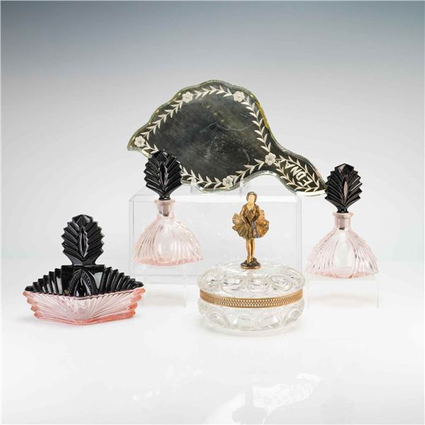 5pc New Martinsville and Art Deco Glass Dresser Set