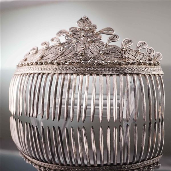 Sterling Silver Filigree Tiara Hair Comb Barrette