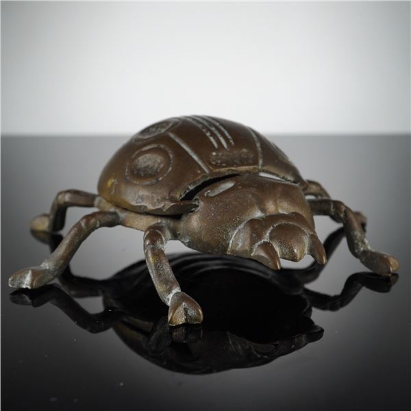 Vintage Cast Brass Beetle Shaped Lidded Ashtray