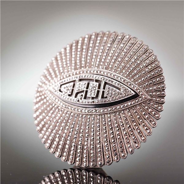 Large Art Deco Sterling Silver and Marcasite Vintage Initial Brooch