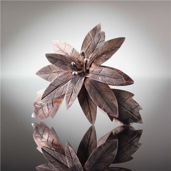 Mexican Taxco Sterling Silver Botanical Flower Brooch