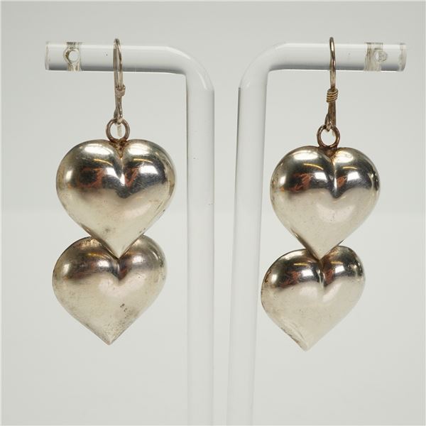 A Pair of Modernist Sterling Silver Heart Earrings