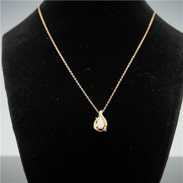14K Yellow Gold Pear-Cut Opal and Diamond Swirl Pendant Necklace