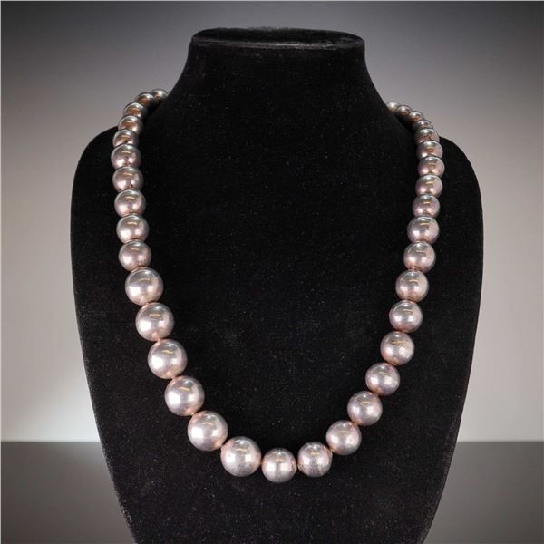 Taxco Mexico Sterling Silver Graduated Bead Ball Necklace
