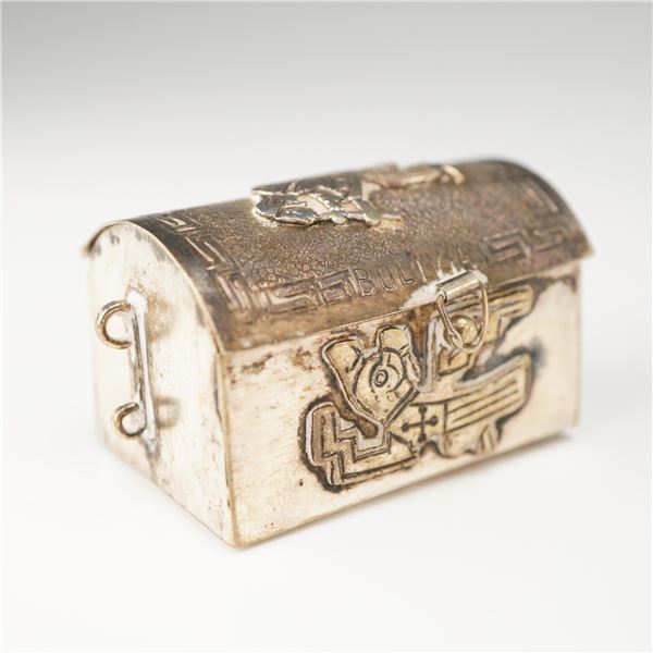 Bolivian 925 Sterling Silver Miniature Trunk Form Trinket Box