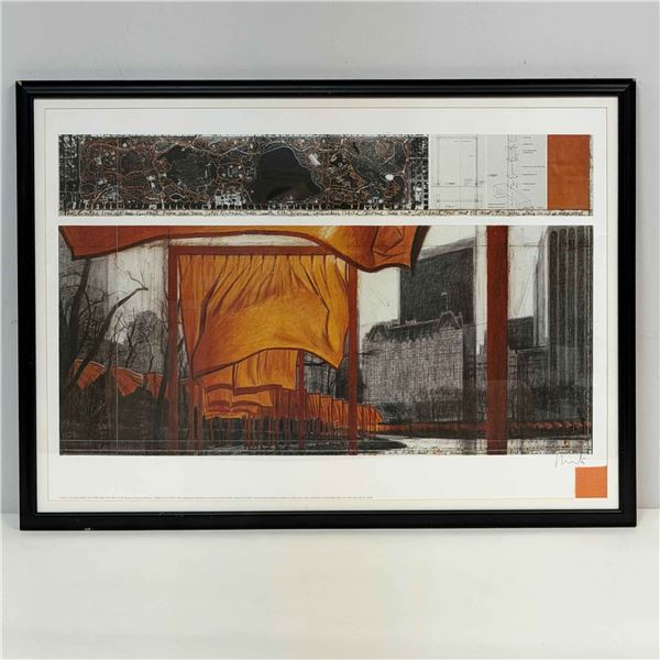 Christo and Jeanne Claude, Signed Offset Lithograph with Fabric Swatch, The Gates, Project for Centr