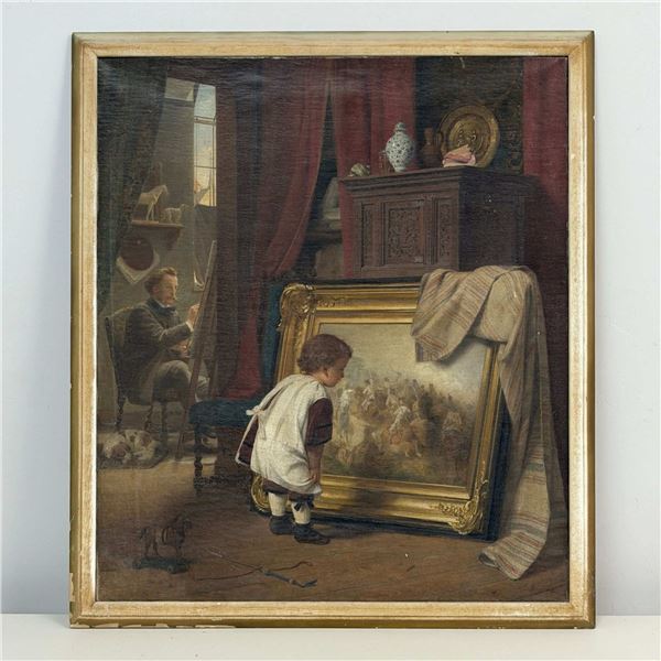 August Friedrich Siegert (German, 1820-1883) Oil on Canvas, The Little Art Lover, Signed