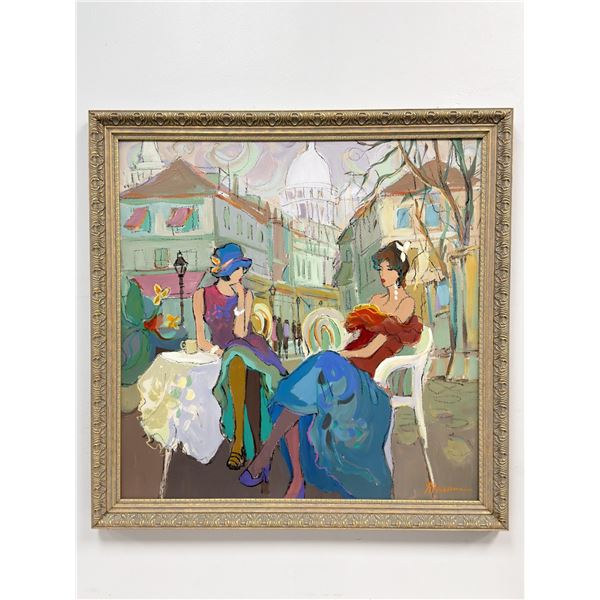 Isaac Maimon (Israeli, b. 1951) Mixed Media Original Painted Canvas, Cafe Scene