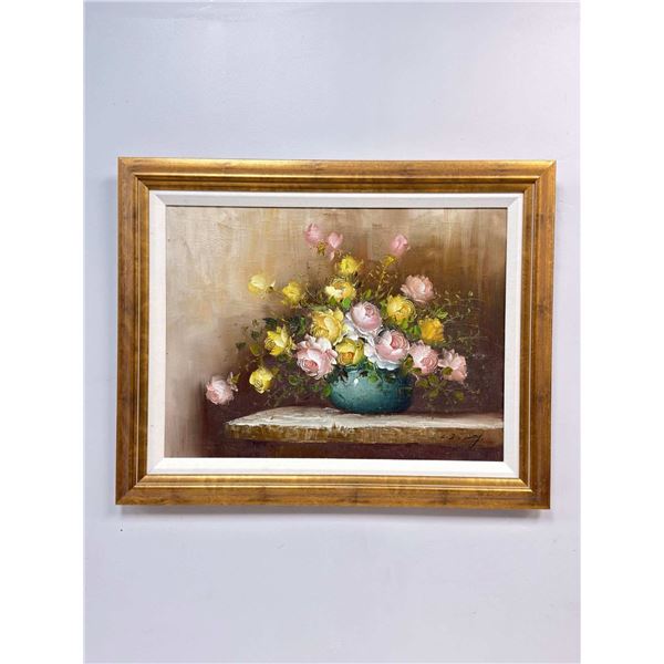 Framed Oil on Canvas Still Life Floral, Signed