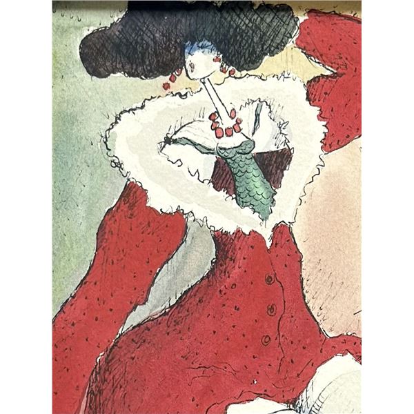 Michel Boulet (French, b. 1938) Gouache and Ink on Paper, Fashion Illustration of a Woman in a Red C