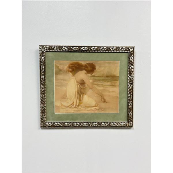Curtis and Cameron Framed Copley Print of Woman Writing in the Sand