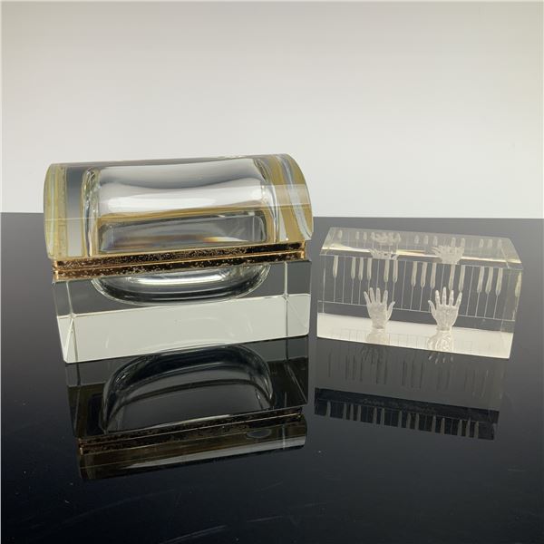 Ralph M. Therrien Etched Lucite Sculpture & Glass Casket Box