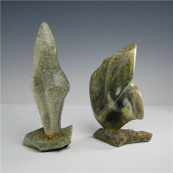 2pc Modernist Abstract Carved Leopard Rock Sculptures