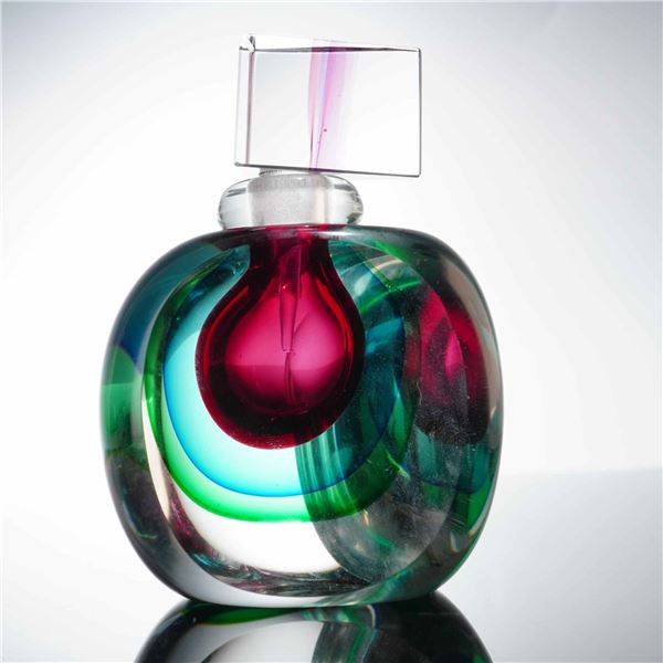 Luigi Onesto for Murano Sommerso Art Glass Perfume Bottle and Stopper