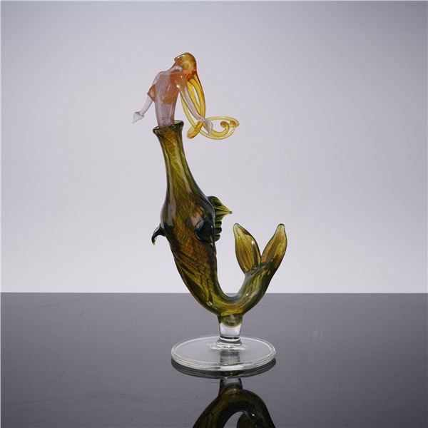 Milon Townsend Art Glass Fish Bottle with Mermaid Shaped Stopper