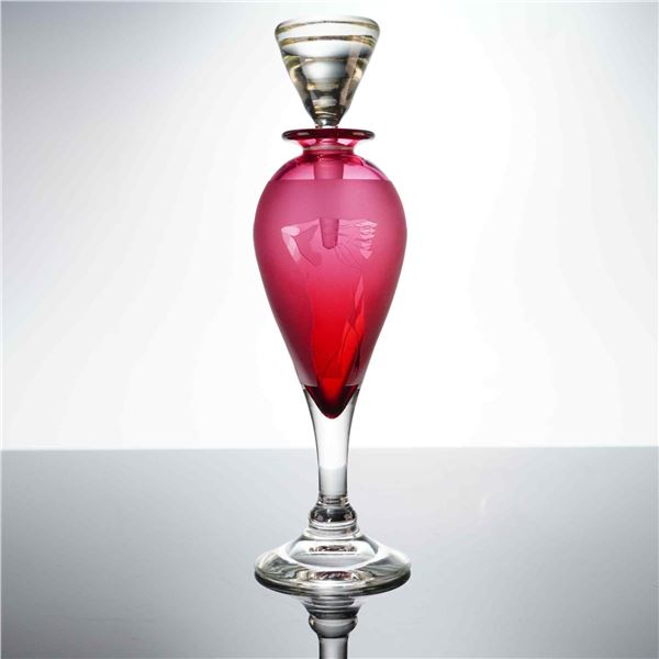 Steven Correia Red Frosted Art Glass Perfume Bottle with Stopper