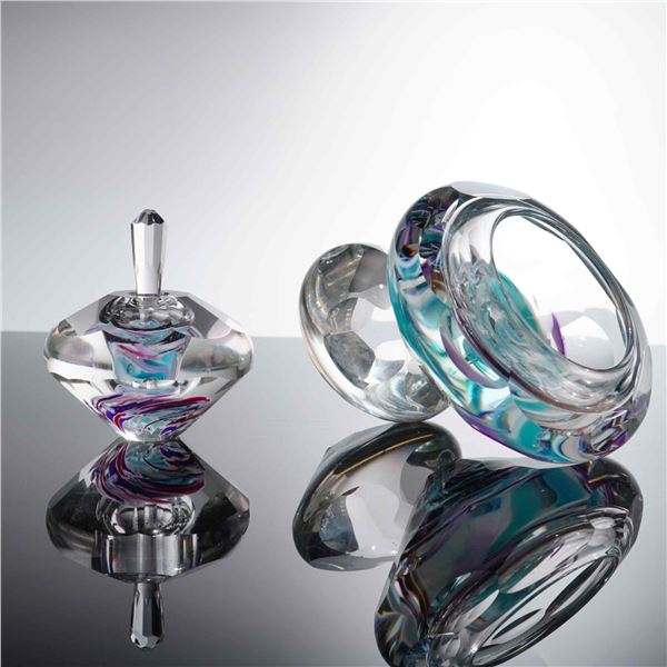 2pc Chip Jones Studio Art Glass Perfume Bottle and Figurine